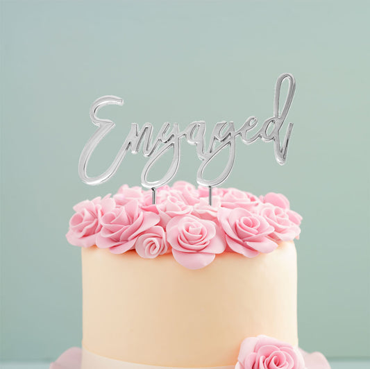 SILVER METAL CAKE TOPPER - ENGAGED