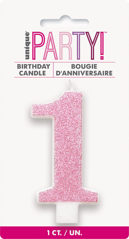 Numeral Candle 1 - Glitter Pink