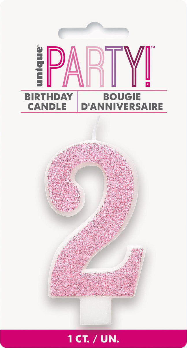 Numeral Candle 2 - Glitter Pink