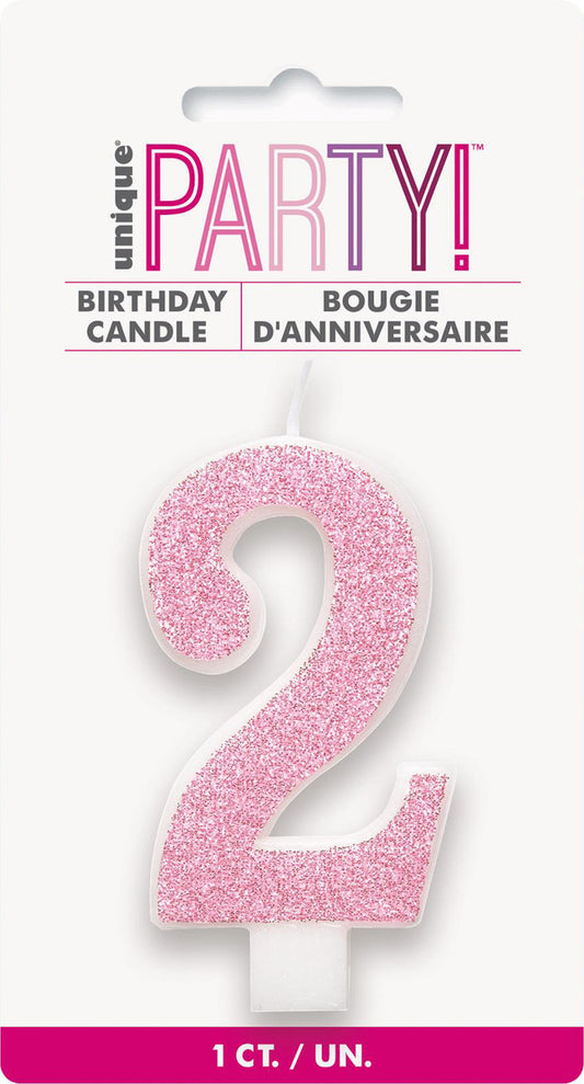 Numeral Candle 2 - Glitter Pink