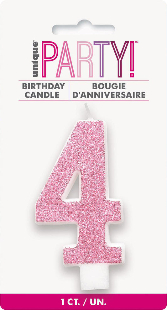 Numeral Candle 4 - Glitter Pink