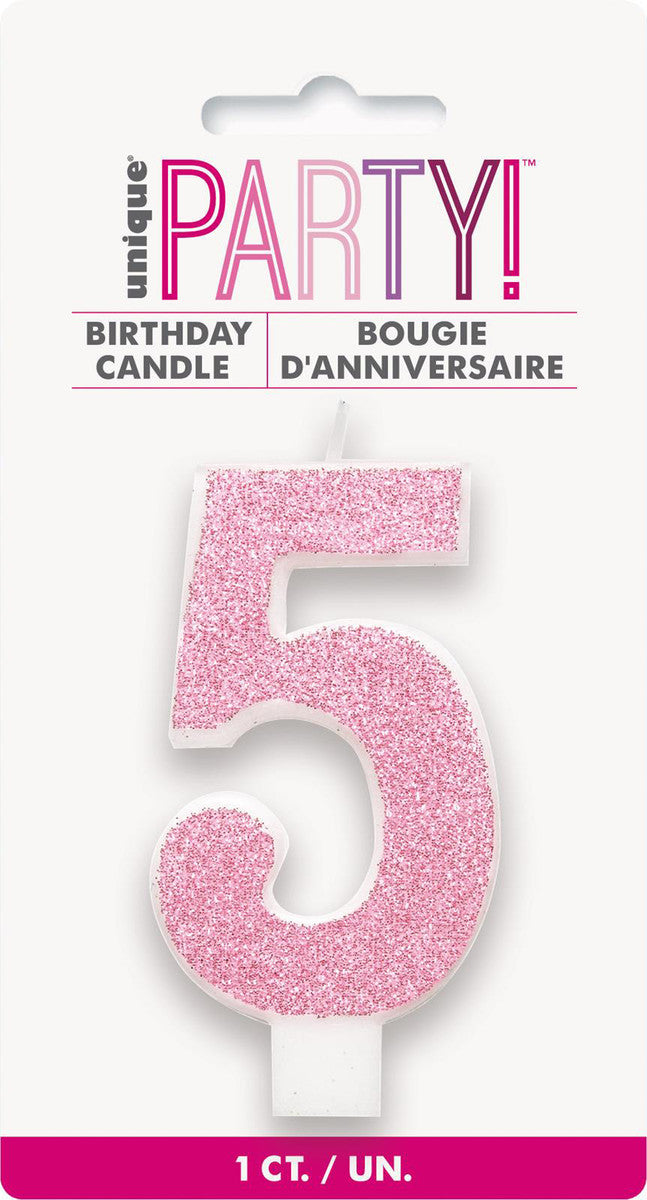 Numeral Candle 5 - Glitter Pink