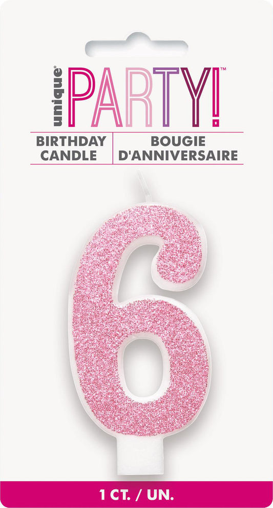 Numeral Candle 6 - Glitter Pink