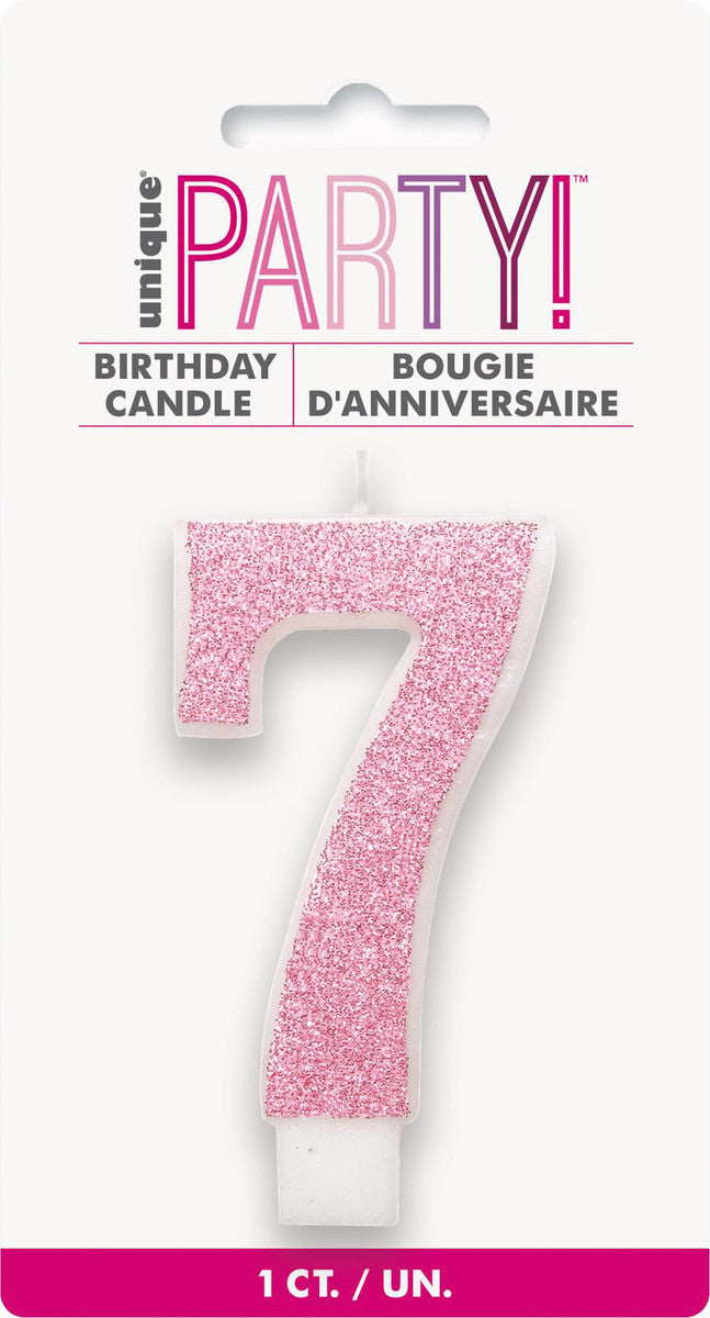 Numeral Candle 7 - Glitter Pink