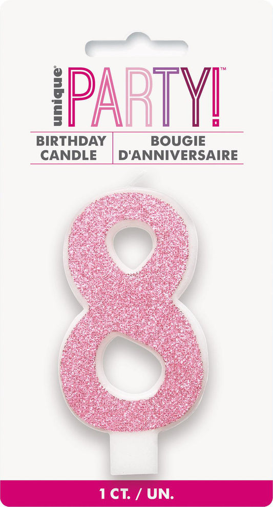 Numeral Candle 8 - Glitter Pink