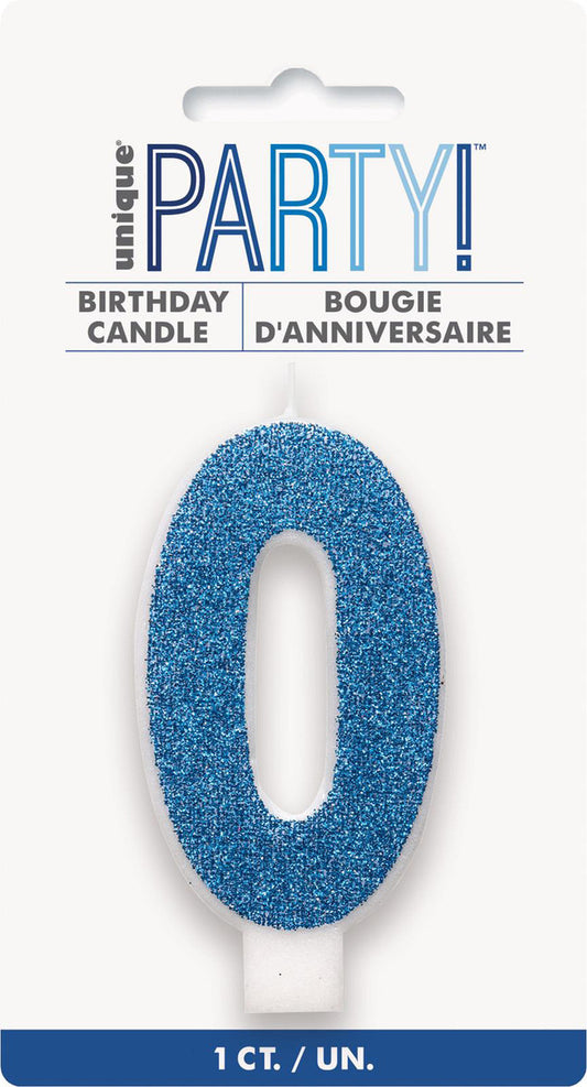 Numeral Candle 0 - Glitter Blue