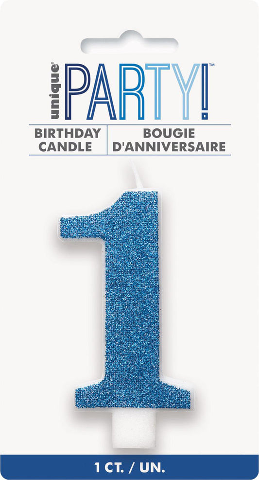 Numeral Candle 1 - Glitter Blue