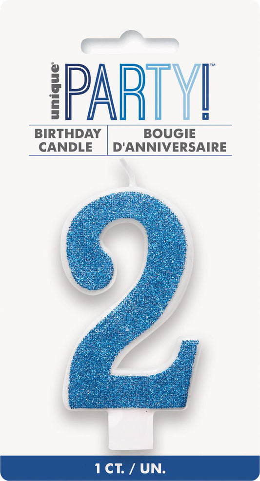 Numeral Candle 2 - Glitter Blue