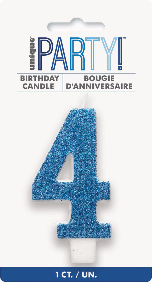 Numeral Candle 4 - Glitter Blue