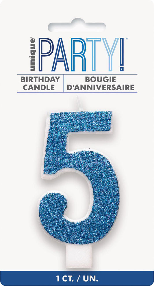 Numeral Candle 5 - Glitter Blue