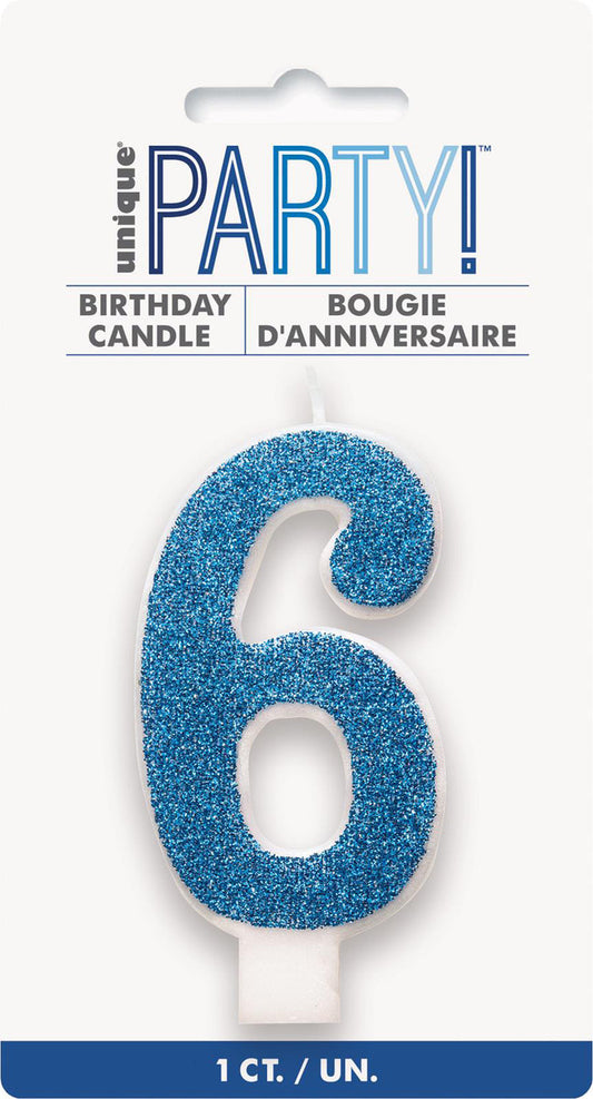 Numeral Candle 6 - Glitter Blue