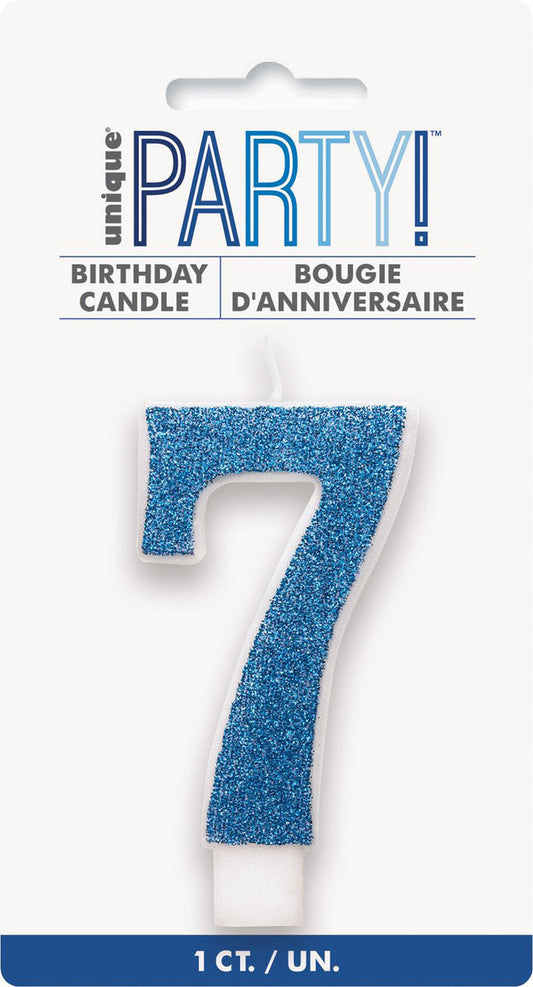 Numeral Candle 7 - Glitter Blue