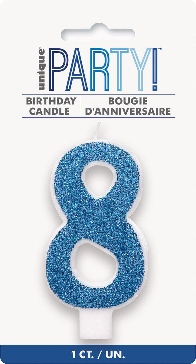 Numeral Candle 8 - Glitter Blue