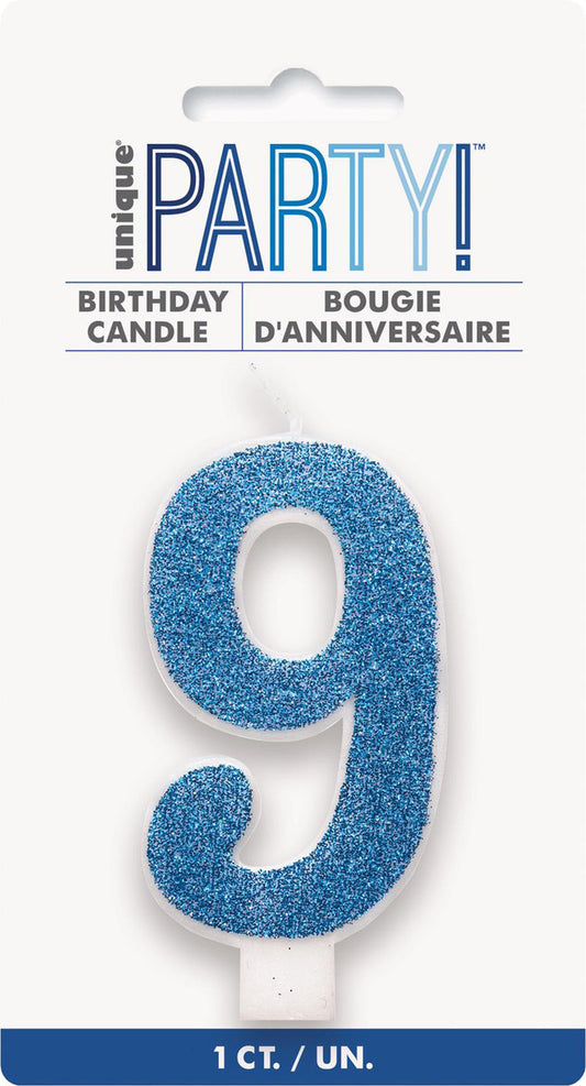 Numeral Candle 9 - Glitter Blue