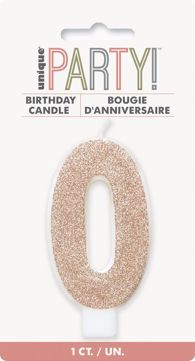 Numeral Candle 0 - Glitter Rose Gold