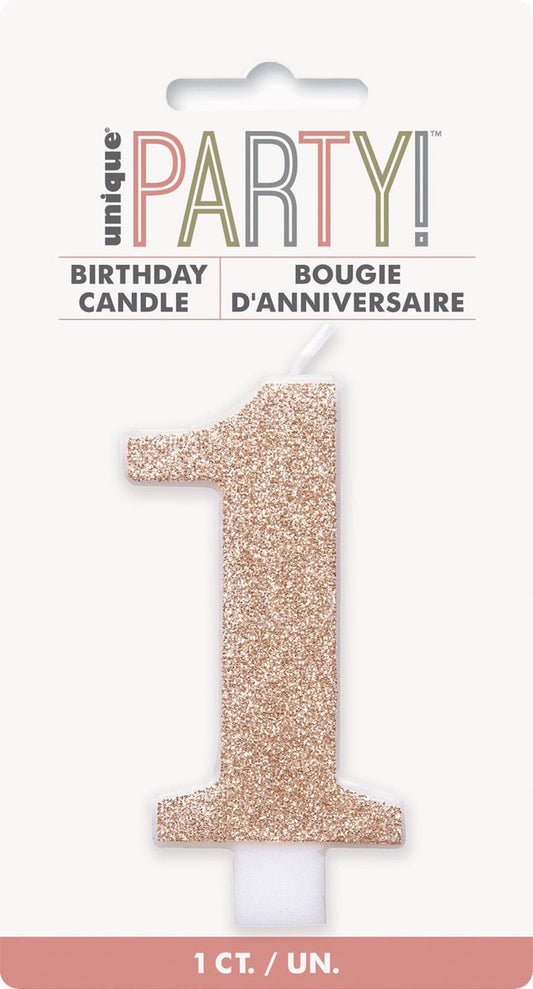 Numeral Candle 1 - Glitter Rose Gold