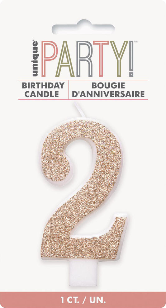 Numeral Candle 2 - Glitter Rose Gold