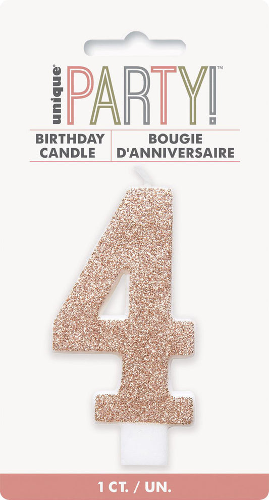 Numeral Candle 4 - Glitter Rose Gold