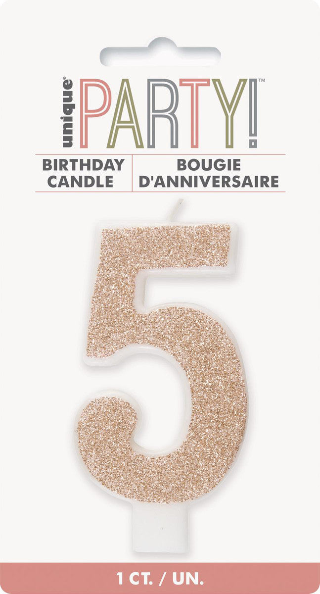 Numeral Candle 5 - Glitter Rose Gold