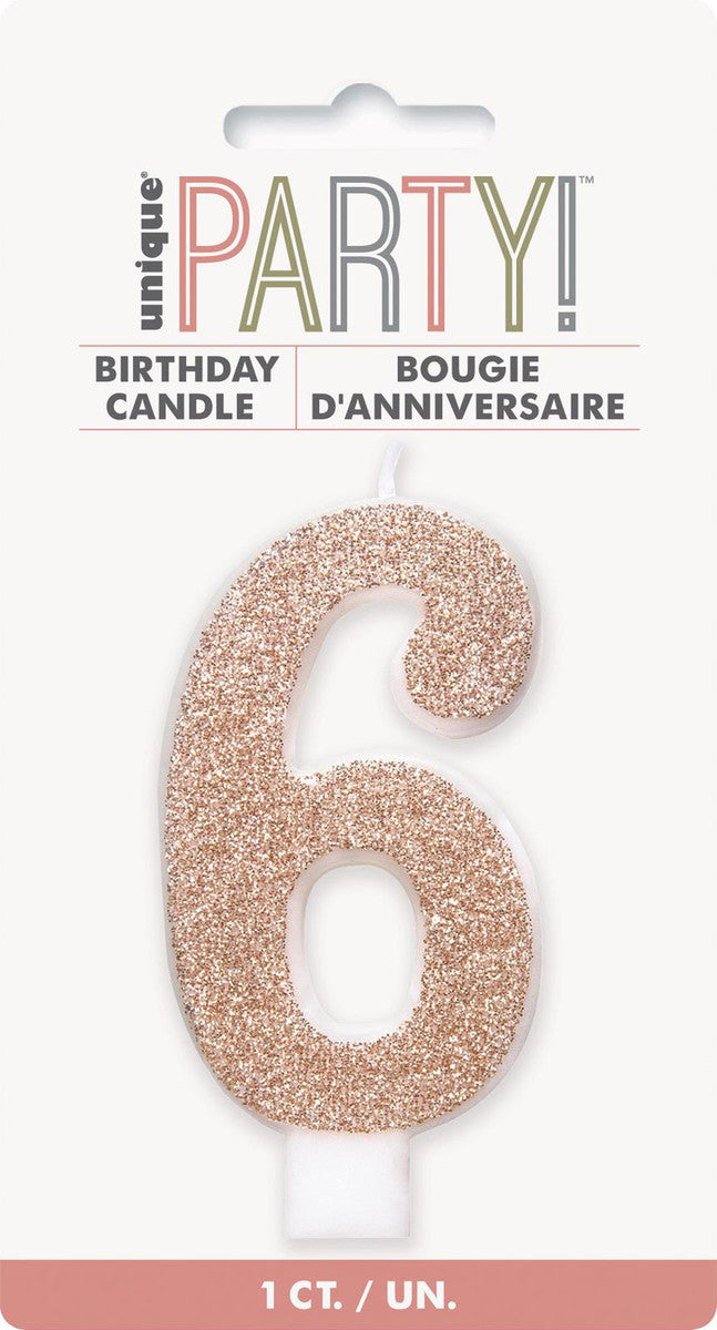 Numeral Candle 6 - Glitter Rose Gold