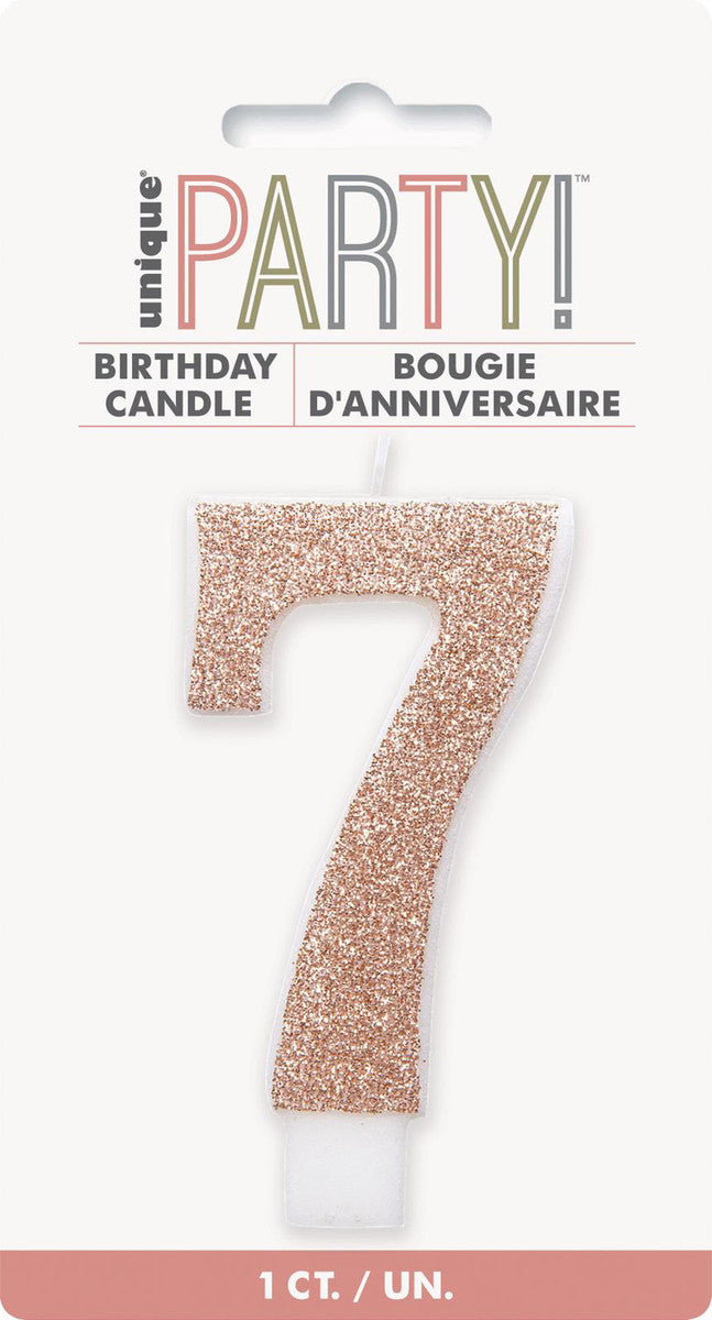 Numeral Candle 7 - Glitter Rose Gold