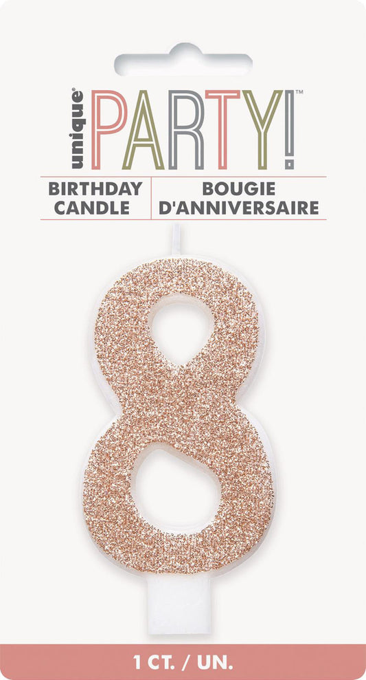 Numeral Candle 8 - Glitter Rose Gold