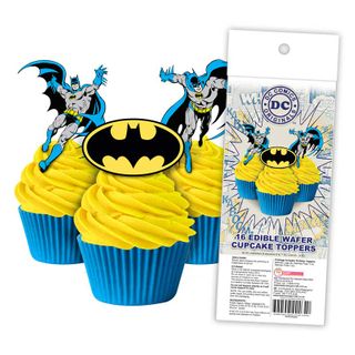 BATMAN EDIBLE WAFER CUPCAKE TOPPERS - 16 PIECES