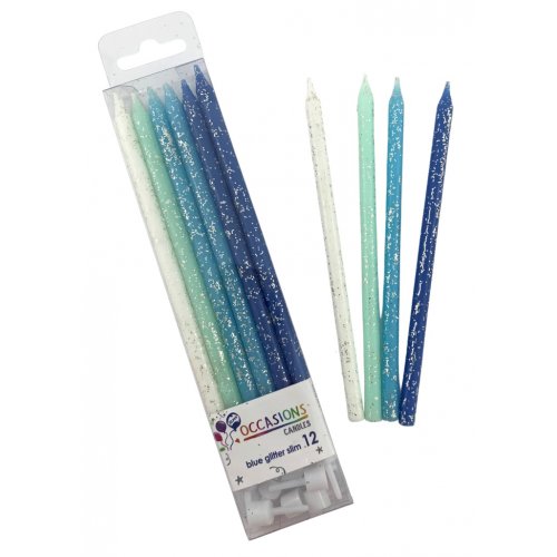 Blues Glitter Slim Candles 120mm TALL