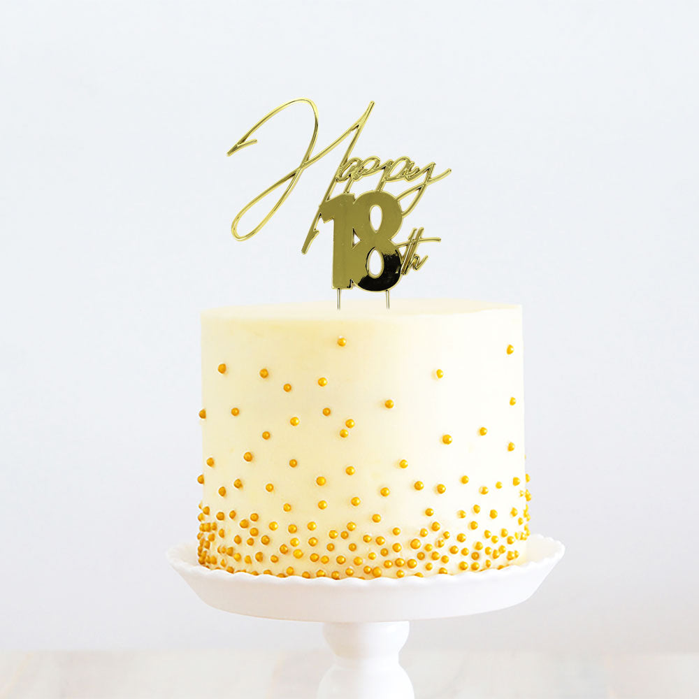 GOLD METAL CAKE TOPPER - HAPPY 18TH GOLD TOPPER