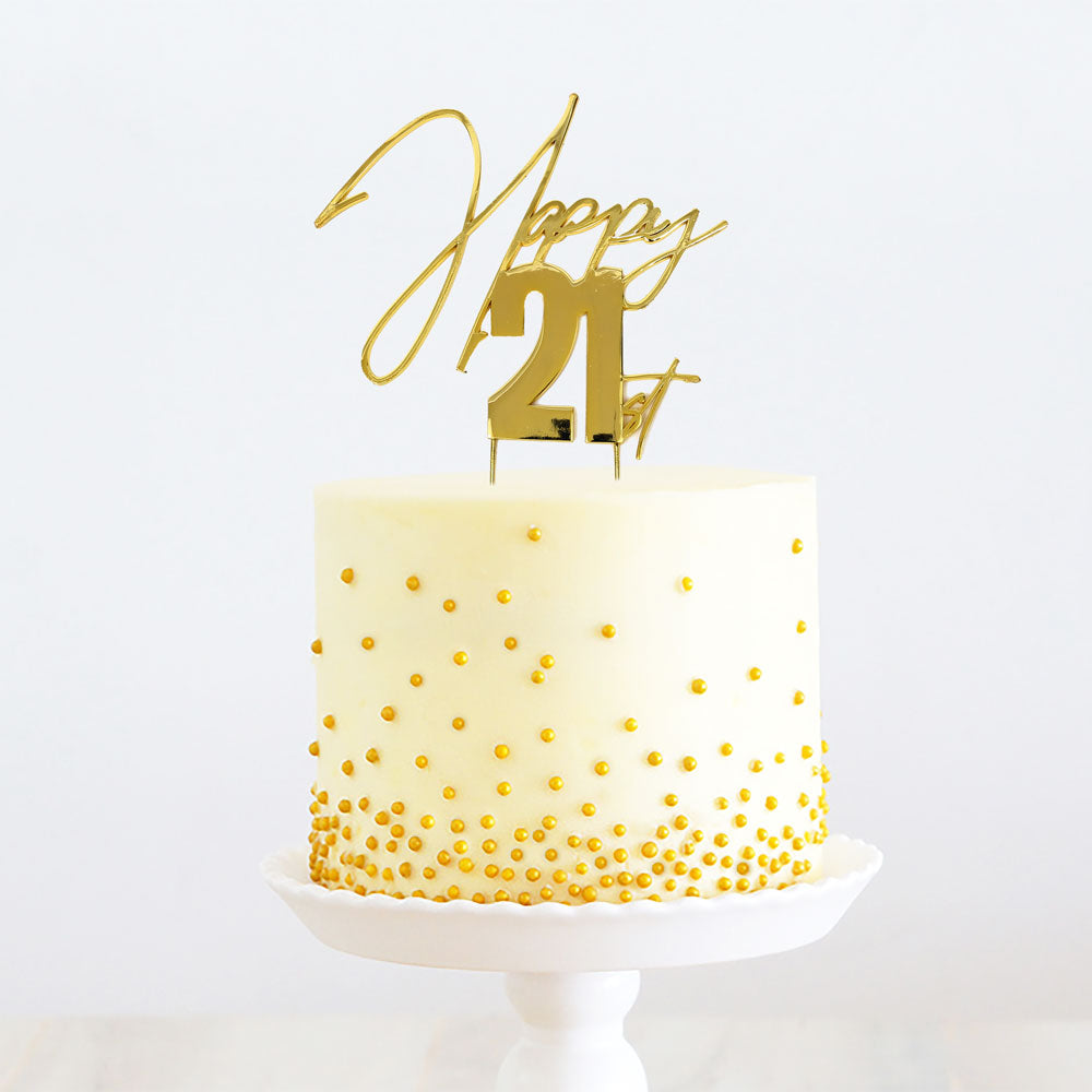 GOLD METAL CAKE TOPPER - HAPPY 21ST GOLD TOPPER