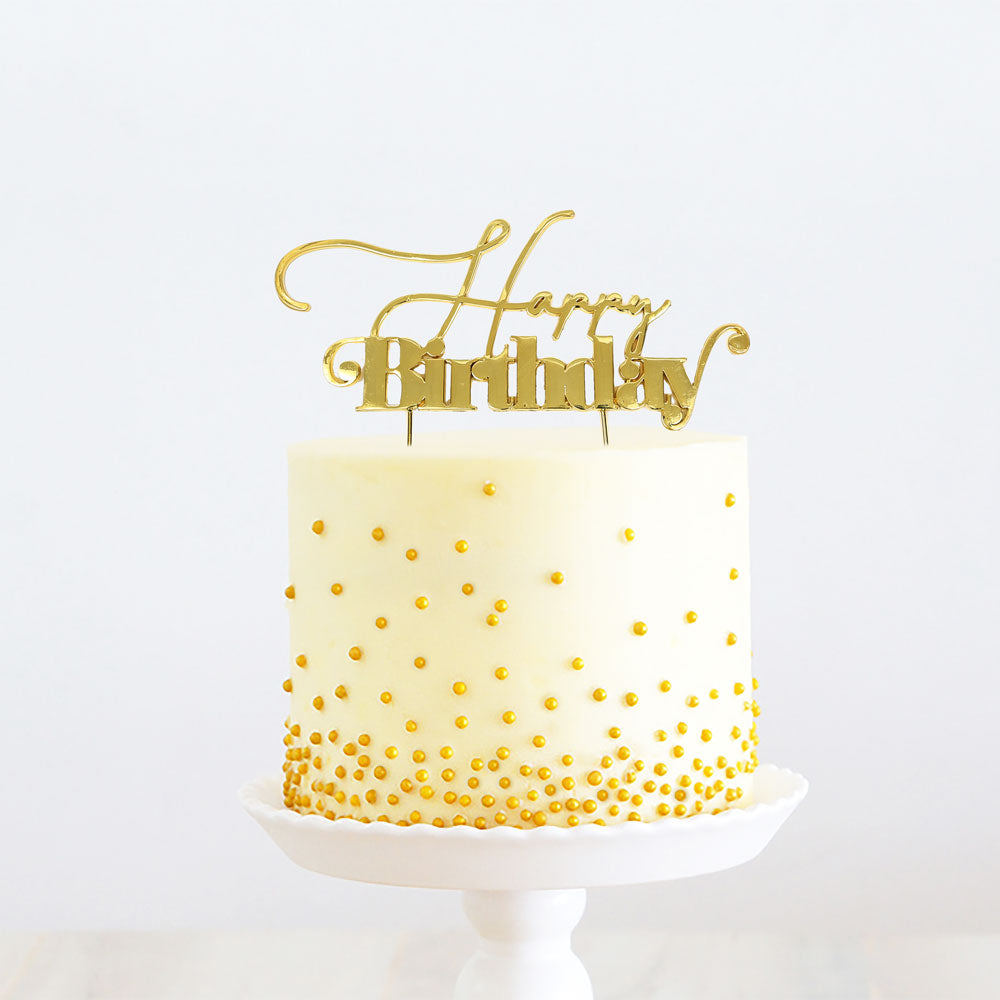 GOLD METAL CAKE TOPPER - HAPPY BIRTHDAY 1 GOLD TOPPER