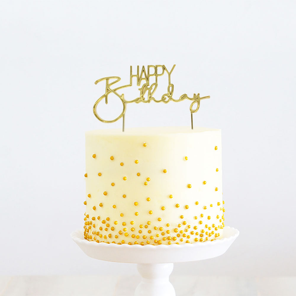 GOLD METAL CAKE TOPPER - HAPPY BIRTHDAY 2 GOLD TOPPER