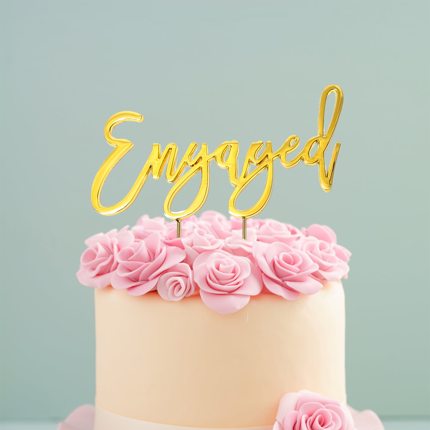 GOLD PLATED CAKE TOPPER - ENGAGED GOLD TOPPER