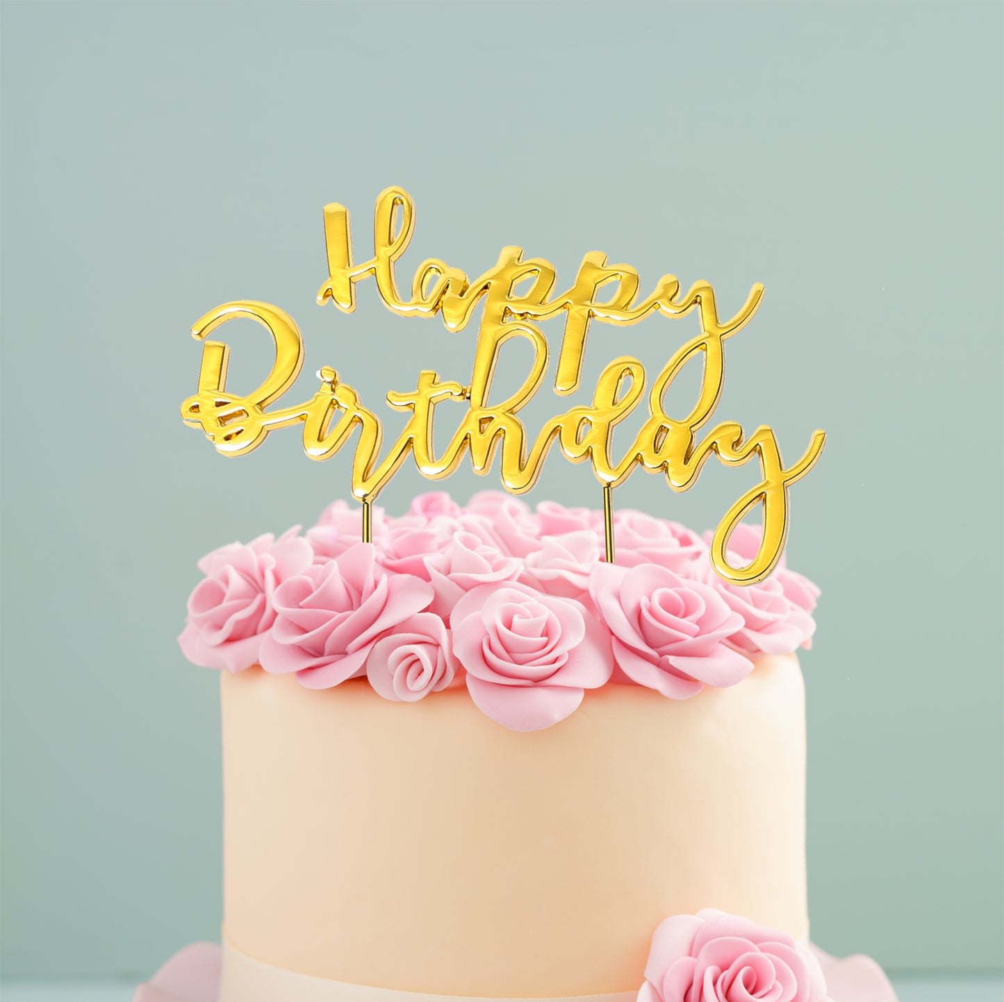 GOLD PLATED CAKE TOPPER - HAPPY BIRTHDAY 2 GOLD TOPPER