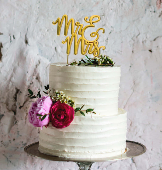 GOLD PLATED CAKE TOPPER - MR & MRS GOLD TOPPER