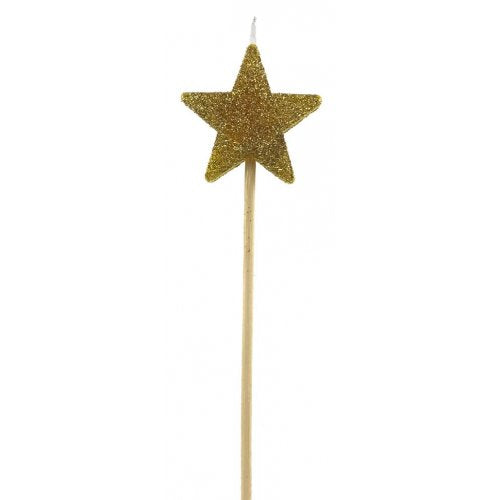 Gold Glitter Long Stick Candle STAR