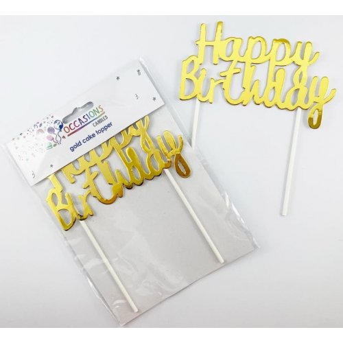 Happy Birthday Cake Topper Metallic Gold OTHER TOPPER