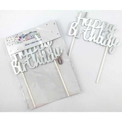 Happy Birthday Cake Topper Metallic Silver OTHER TOPPER