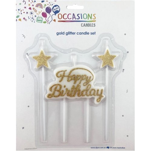 Gold Happy Birthday Candle Plaque Star OTHER CANDLES