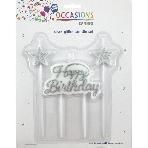 Silver Happy Birthday Candle Plaque Star OTHER CANDLES