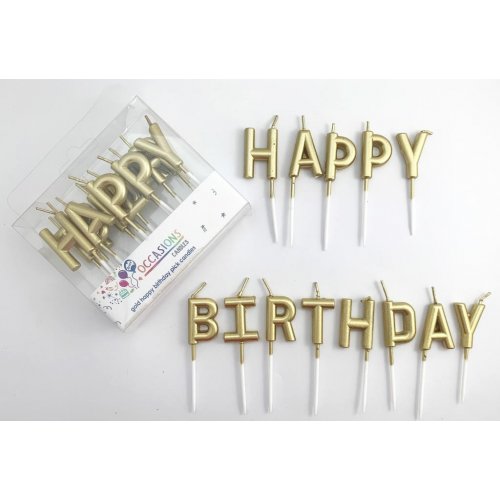Happy Birthday Pick Candles Metallic Gold PICK
