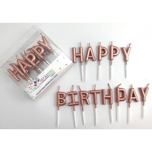 Happy Birthday Pick Candles Metallic Rose gold PICK