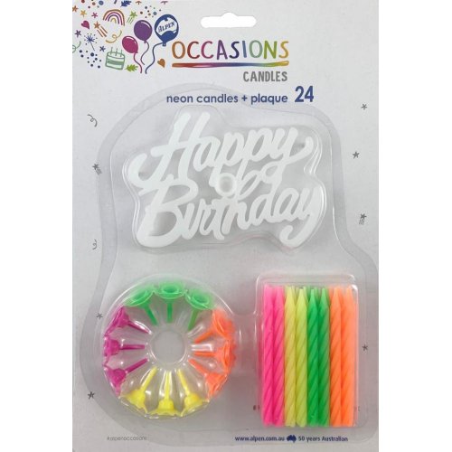 Neon Candles 12 holders Happy Birthday Plaque OTHER CANDLES
