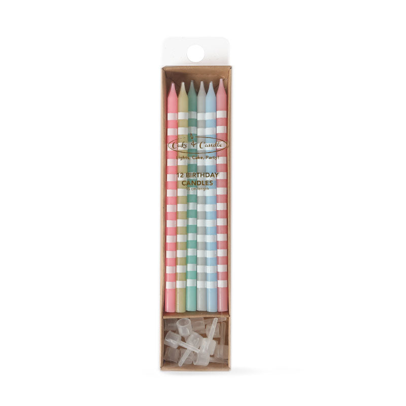 PASTEL STRIPED CAKE CANDLES (PACK OF 12) TALL