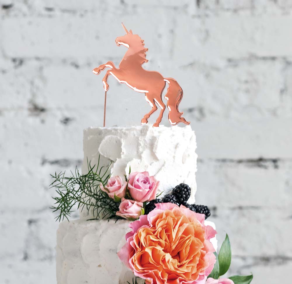 ROSE GOLD PLATED CAKE TOPPER - UNICORN