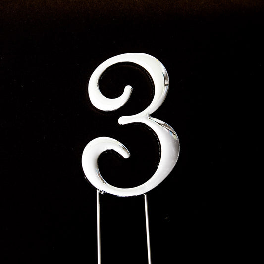 SILVER CAKE TOPPER (7CM) - NUMBER 3