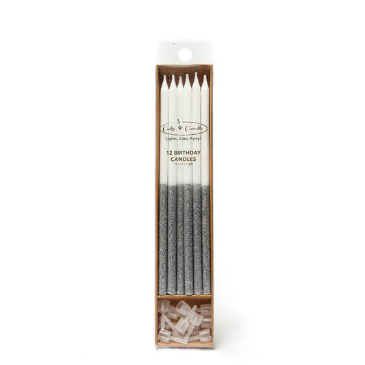 SILVER GLITTER DIPPED CAKE CANDLES TALL