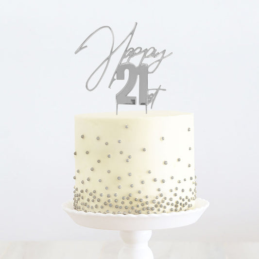 SILVER METAL CAKE TOPPER - HAPPY 21ST