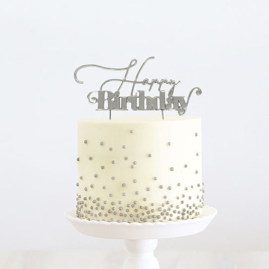 SILVER METAL CAKE TOPPER - HAPPY BIRTHDAY 1