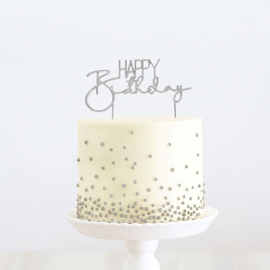 SILVER METAL CAKE TOPPER - HAPPY BIRTHDAY 2